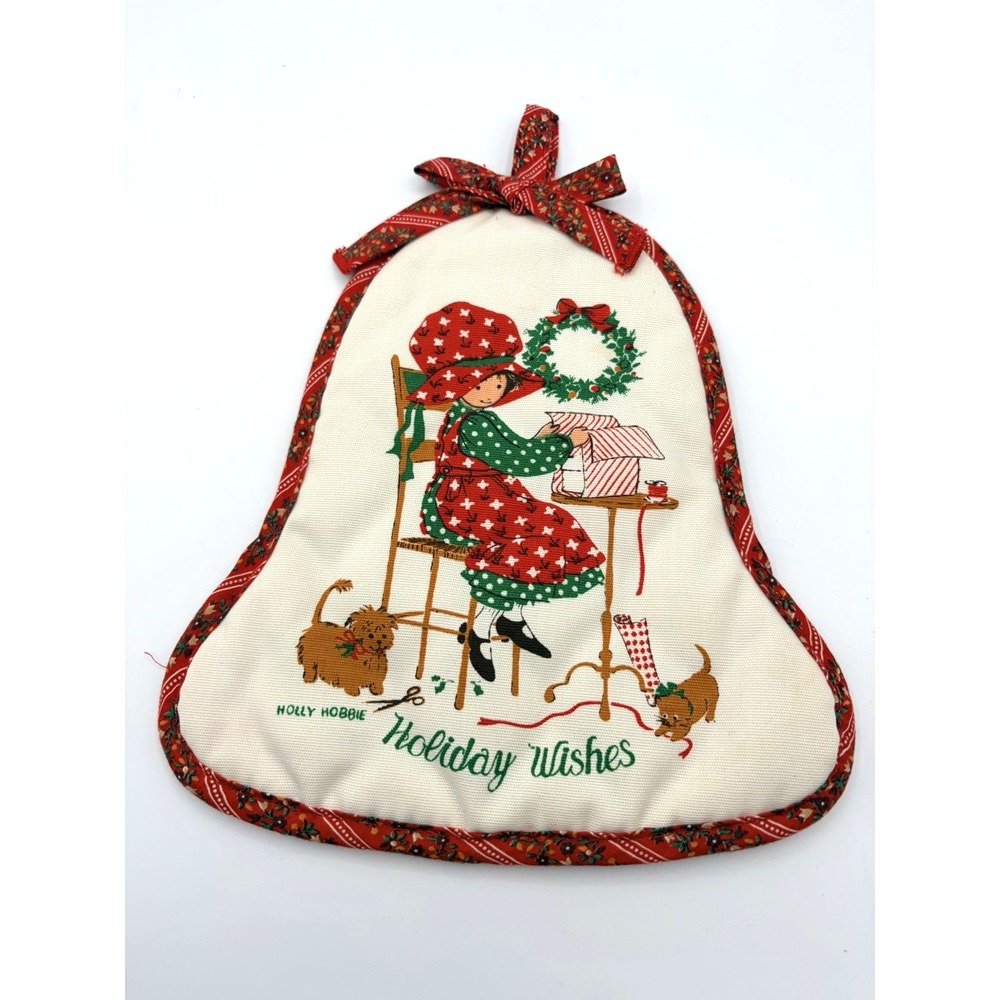 Vintage Holly Hobbie~"Holiday Wishes" Bell Shaped Pot Holder~Double Sided~Fabric
